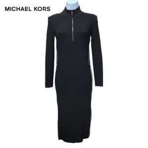 Michael Kors | Women Medium‎ | Black Logo Tape Ribbed Knit Zip Dress